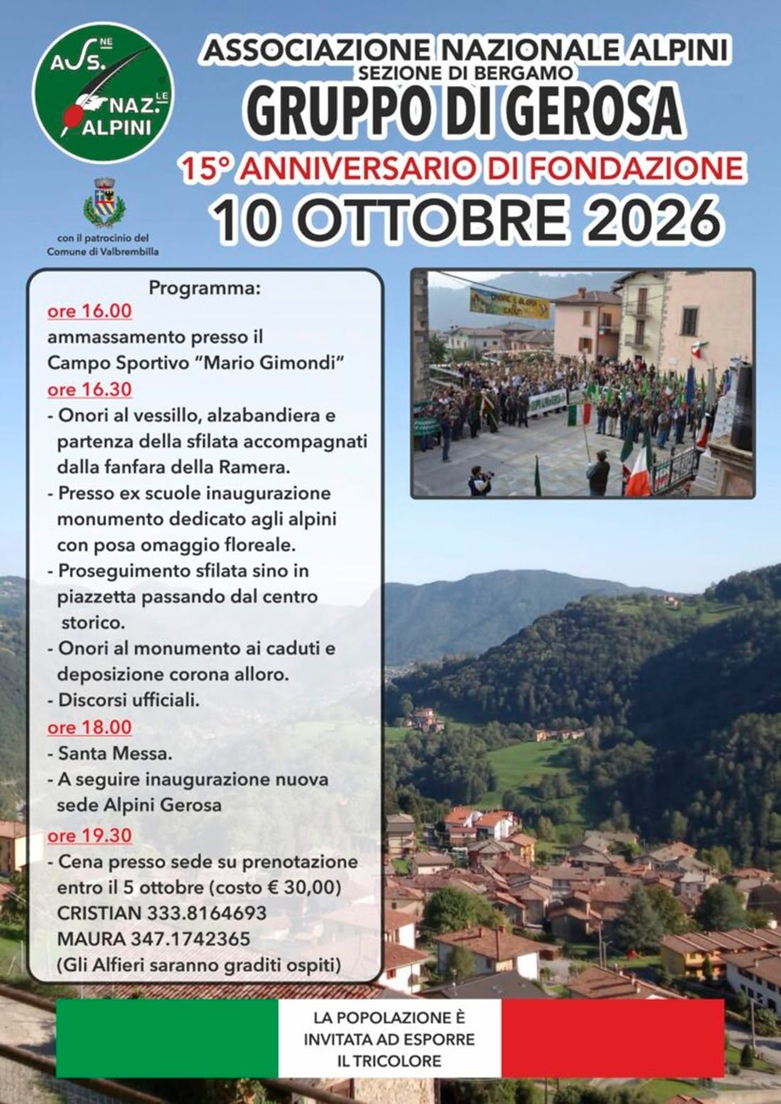 Locandina dell’evento 15° Anniversario fondazione Alpini di Gerosa